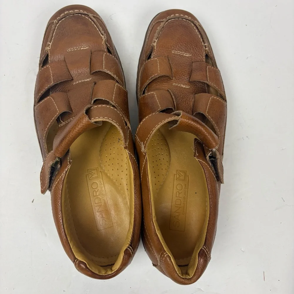 Sandro Tan Brown Leather Fisherman Sandals Comfort And Gel Mens size 9.5 D